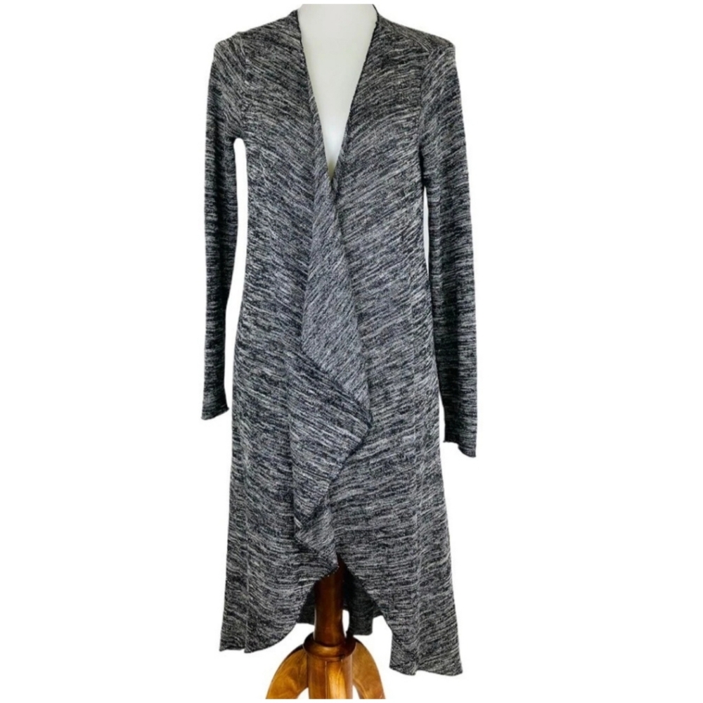 Long Flowy Lightweight Cardigan Marled Black and White S